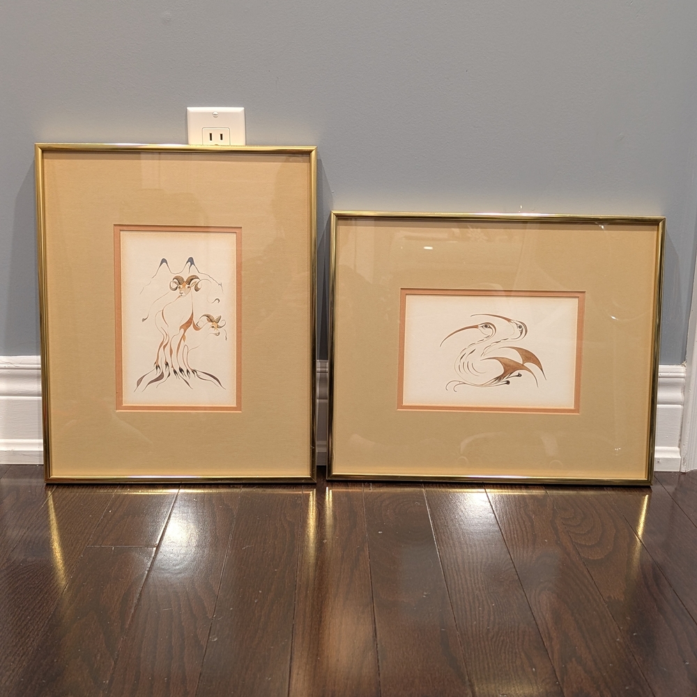 Vintage Eddy Cobiness Framed First Nations Art Prints set of 2